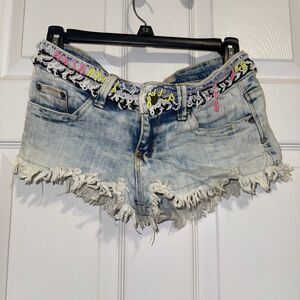 Acid Wash Beaded Denim Shorts Size 24